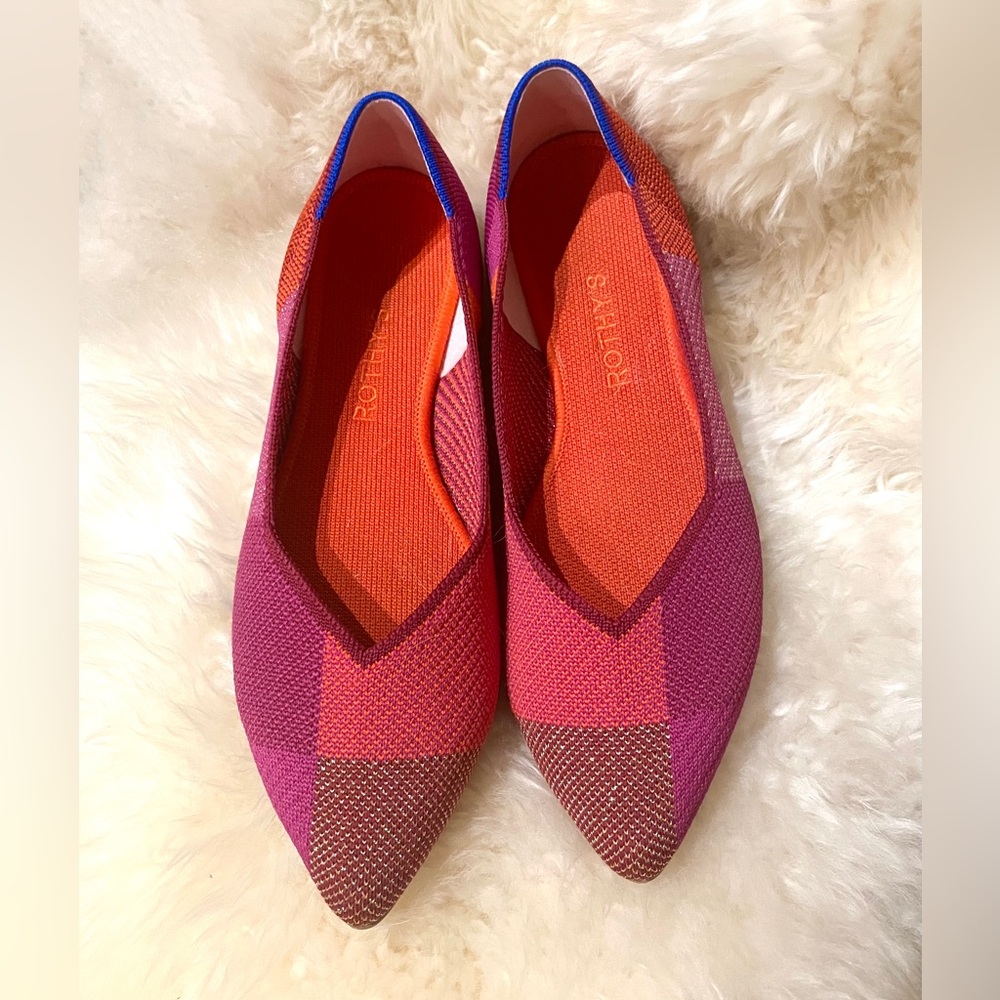 Rothy's The Point flats in red metallic multi